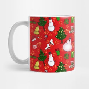 Holiday Doodles on Red Background Mug